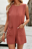 Casual Daily Solid Pocket O Neck Loose Rompers