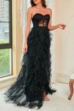 Elegant Formal Solid Slit Mesh Strapless Evening Dress Dresses