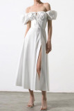 Elegant Solid Frenulum Slit Off the Shoulder Irregular Dress Dresses