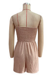 Casual Solid Frenulum Buttons Strapless Loose Rompers