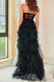 Elegant Formal Solid Slit Mesh Strapless Evening Dress Dresses