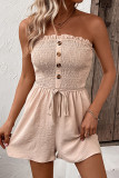 Casual Solid Frenulum Buttons Strapless Loose Rompers