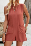 Casual Daily Solid Pocket O Neck Loose Rompers