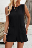 Casual Daily Solid Pocket O Neck Loose Rompers