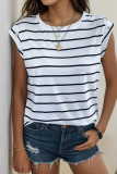 Casual Striped Print Buttons O Neck T-Shirts