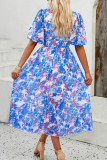 Elegant Vacation Print Flowers V Neck A Line Dresses