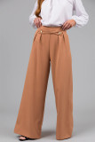 British Style Elegant Solid Buttons Loose Mid Waist Straight Solid Color Bottoms