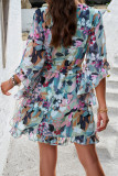 Elegant Print Flowers Frenulum V Neck Princess Dresses