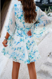 Elegant Print Flowers Frenulum V Neck Princess Dresses