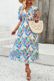 Elegant Vacation Print Flowers V Neck A Line Dresses
