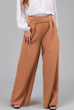 British Style Elegant Solid Buttons Loose Mid Waist Straight Solid Color Bottoms