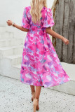 Elegant Vacation Print Flowers V Neck A Line Dresses