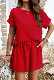 Casual Simplicity Solid Pocket O Neck Short Sleeve Two Pieces