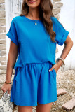 Casual Simplicity Solid Pocket O Neck Short Sleeve Two Pieces