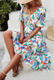 Elegant Vacation Print Flowers V Neck A Line Dresses