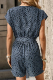 Casual Vintage Geometric Print Fold With Belt V Neck Loose Rompers