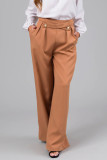 British Style Elegant Solid Buttons Loose Mid Waist Straight Solid Color Bottoms