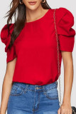 Casual Solid Fold O Neck T-Shirts