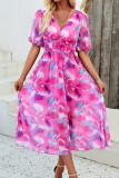 Elegant Vacation Print Flowers V Neck A Line Dresses