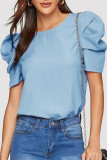 Casual Solid Fold O Neck T-Shirts