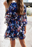 Elegant Print Flowers Frenulum V Neck Princess Dresses