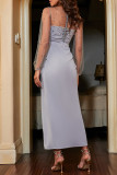 Celebrities Elegant Solid Lace Hollowed Out See-through O Neck Evening Dress Dresses