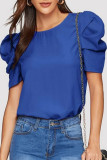 Casual Solid Fold O Neck T-Shirts