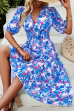 Elegant Vacation Print Flowers V Neck A Line Dresses