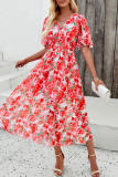 Elegant Vacation Print Flowers V Neck A Line Dresses