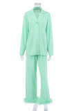 Casual Solid Feathers Turndown Collar Long Sleeve Two Pieces