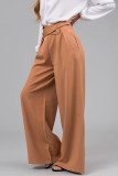 British Style Elegant Solid Buttons Loose Mid Waist Straight Solid Color Bottoms