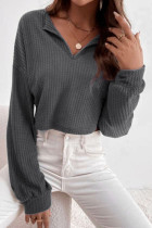 Casual Simplicity Solid Turndown Collar Tops