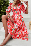 Elegant Vacation Print Flowers V Neck A Line Dresses