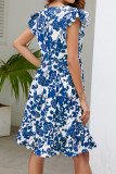 Sweet Elegant Print Flowers V Neck A Line Dresses