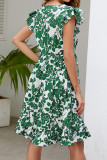 Sweet Elegant Print Flowers V Neck A Line Dresses