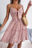Sweet Vacation Floral With Bow V Neck Sling Dress Dresses