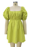 Sexy Solid Fold Square Collar A Line Short Sleeve Dress