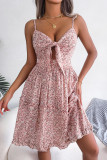 Sweet Vacation Floral With Bow V Neck Sling Dress Dresses