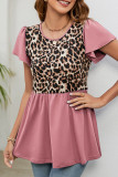 Vintage Print Leopard Patchwork O Neck T-Shirts