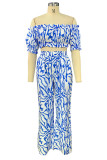 Elegant Geometric Print Off the Shoulder Short Sleeve Two Pieces