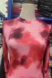 Sexy Gradual Change Tie-dye Contrast Half A Turtleneck Wrapped Skirt Dresses