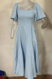 Casual Solid Square Collar A Line Dresses