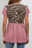 Vintage Print Leopard Patchwork O Neck T-Shirts
