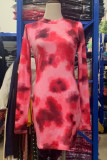 Sexy Gradual Change Tie-dye Contrast Half A Turtleneck Wrapped Skirt Dresses