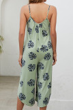Casual Vintage Floral Pocket Asymmetrical U Neck Loose Jumpsuits