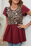 Vintage Print Leopard Patchwork O Neck T-Shirts