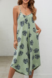 Casual Vintage Floral Pocket Asymmetrical U Neck Loose Jumpsuits
