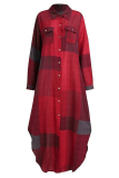 Casual Plaid Pocket Buckle Shirt Collar A Line Dresses