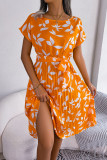 Sweet Elegant Floral Bandage O Neck Pleated Dresses