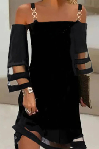 Casual Solid Metal Accessories Decoration Mesh Off the Shoulder A Line Dresses